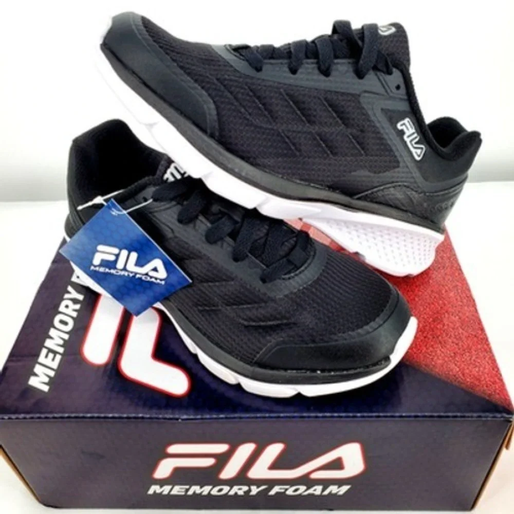 Fila Memory Core Foam Running Sneakers Womens 8.5 Black White‎ Lightweight New